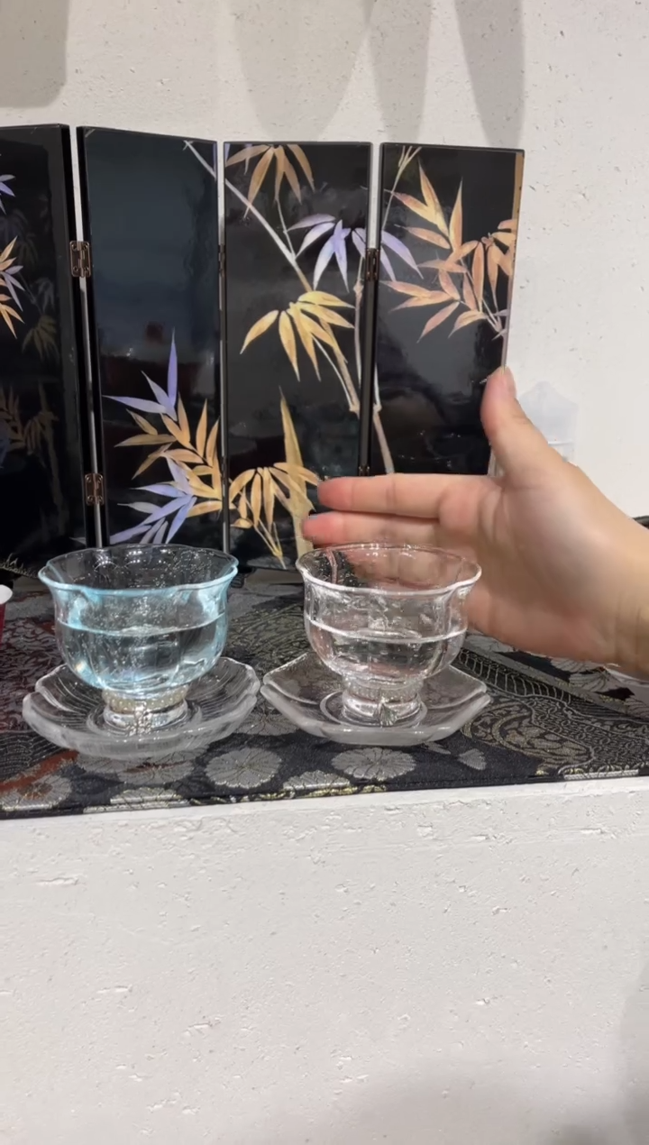 【闪购商品】玻璃杯透明加蓝色 +杯垫+提溜