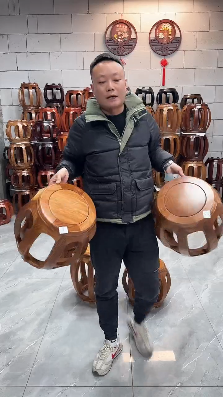 【闪购商品】花梨木类凳子原木色大号鼓凳一对1号