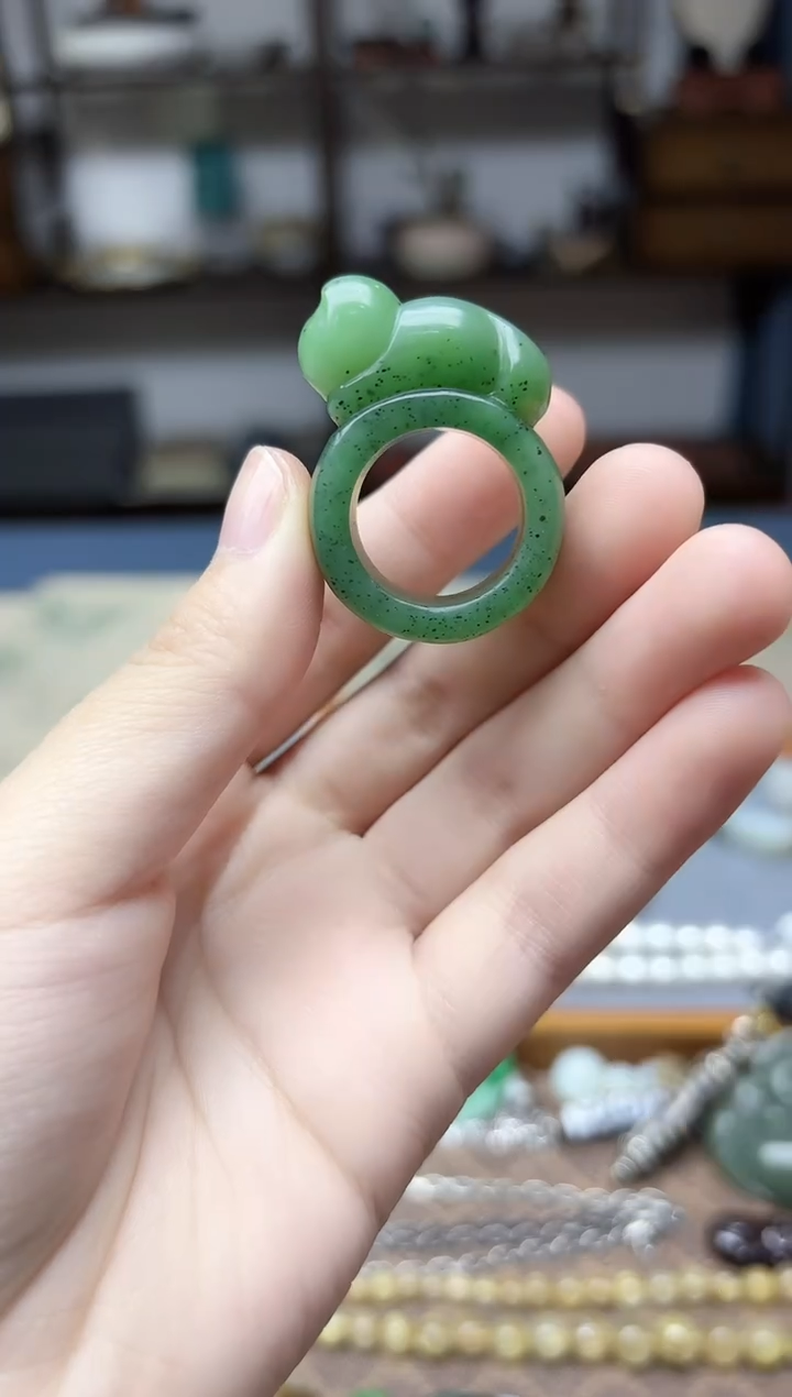 未镶嵌戒指和田玉碧玉猫猫戒指15#SY