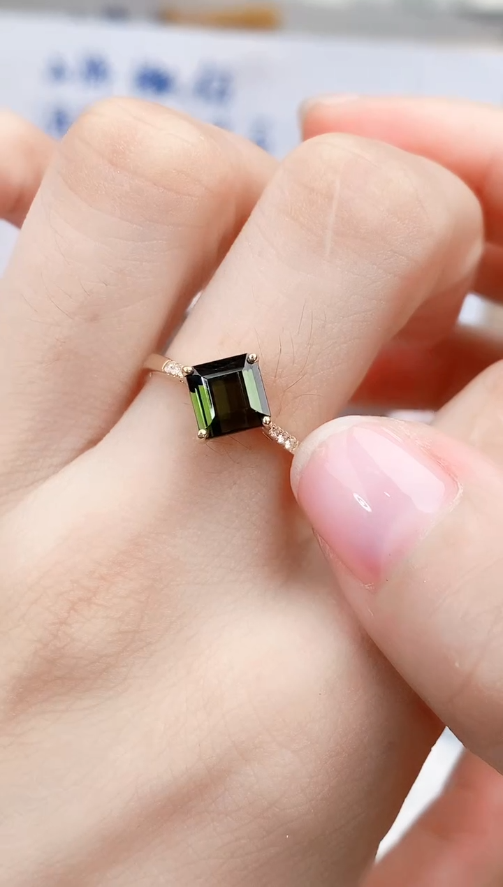 18K金镶嵌戒指碧玺高货15#