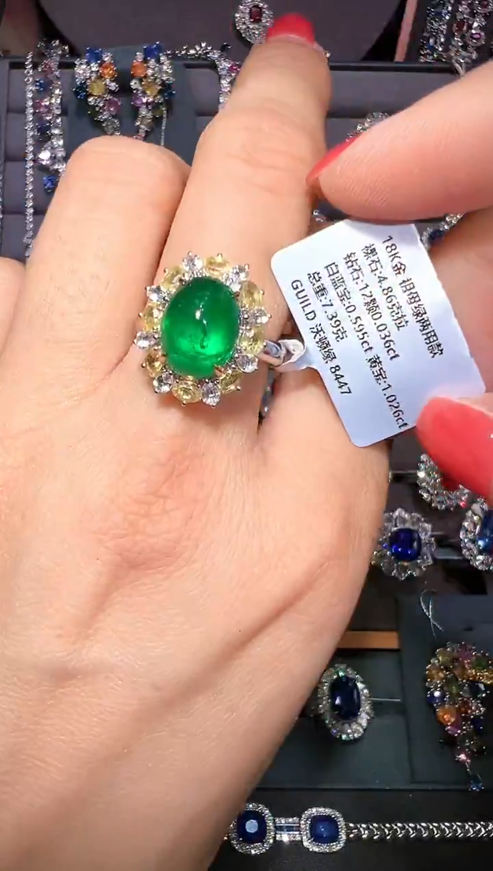18K金镶嵌戒指祖母绿GUILD 沃顿绿 4.86克拉