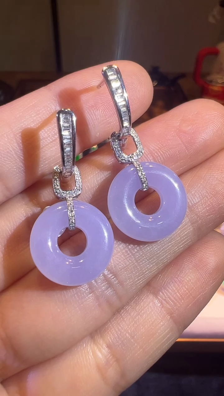 【闪购商品】翡翠耳饰18K金镶嵌高冰紫甜甜圈耳坠