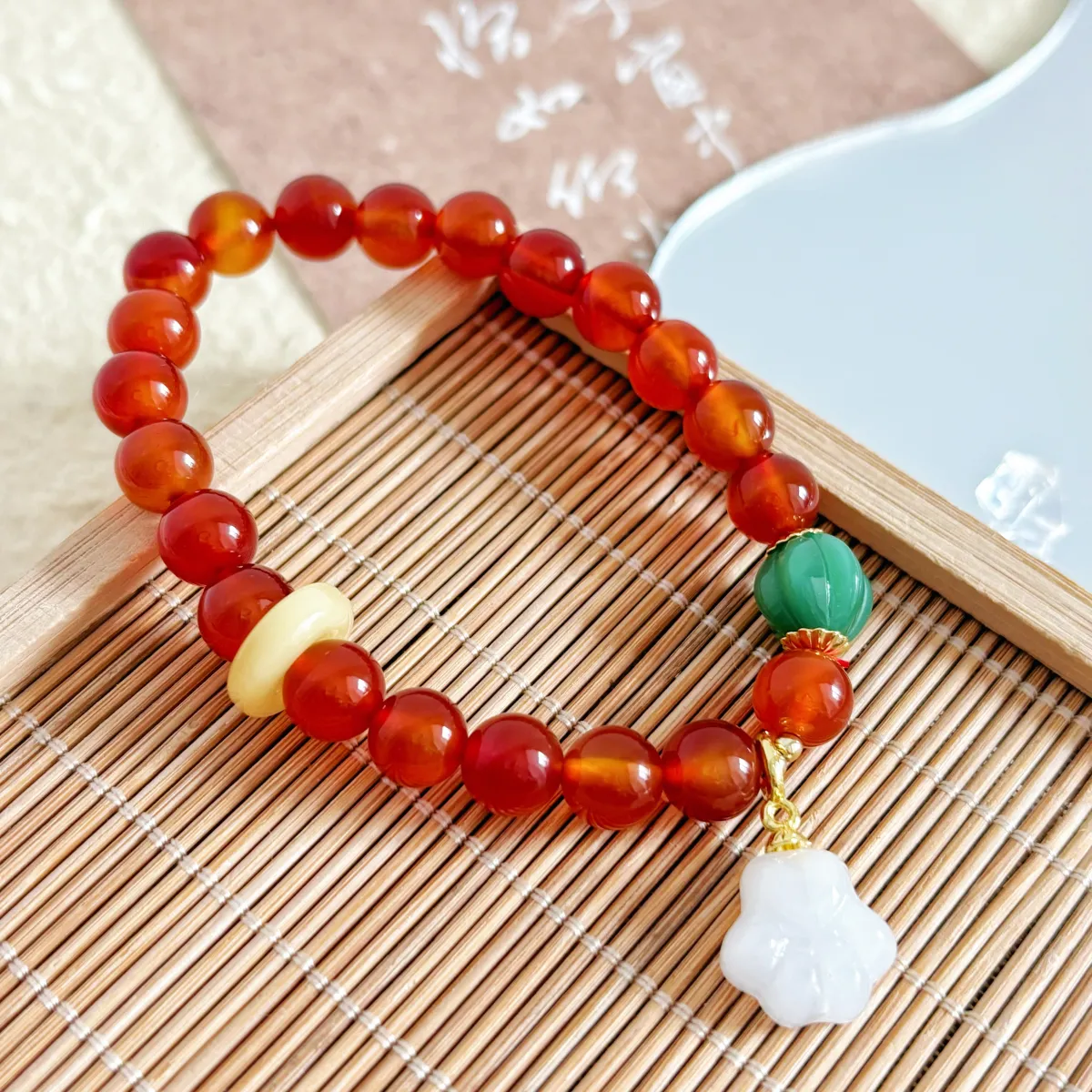 【华之京】天然红玛瑙手串跑环小猫爪单圈8mm玉髓手链H3200