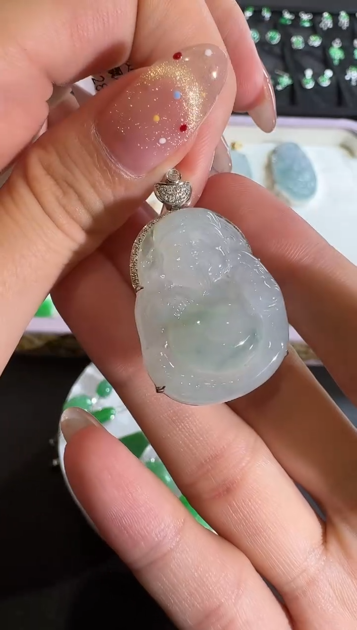 【闪购商品】翡翠吊坠(不含链)18K金镶嵌【源头工厂】钻石镶嵌