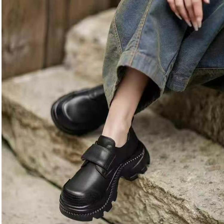 真皮乐福鞋女2025春季新款头层牛皮松糕厚底增高英伦风复古女单鞋