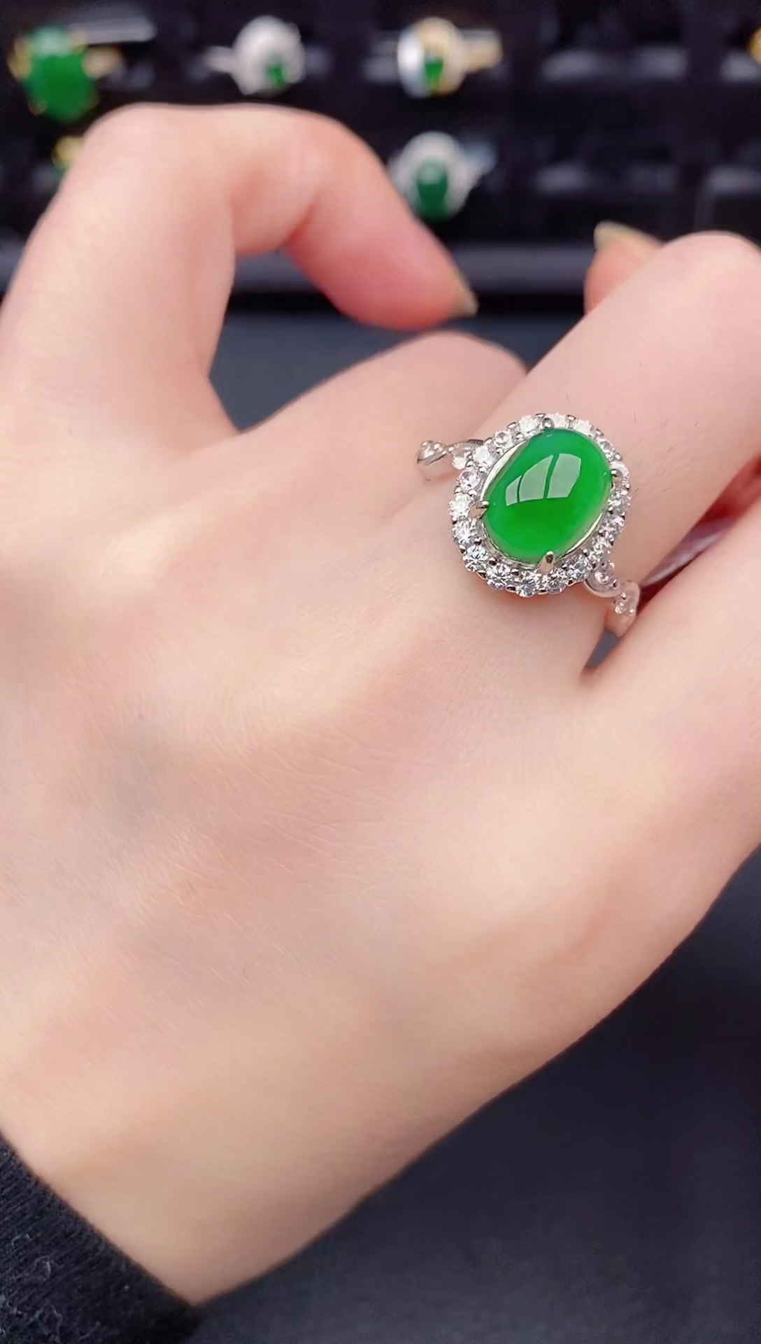 银S925镶嵌戒指翡翠天然a货翡翠167