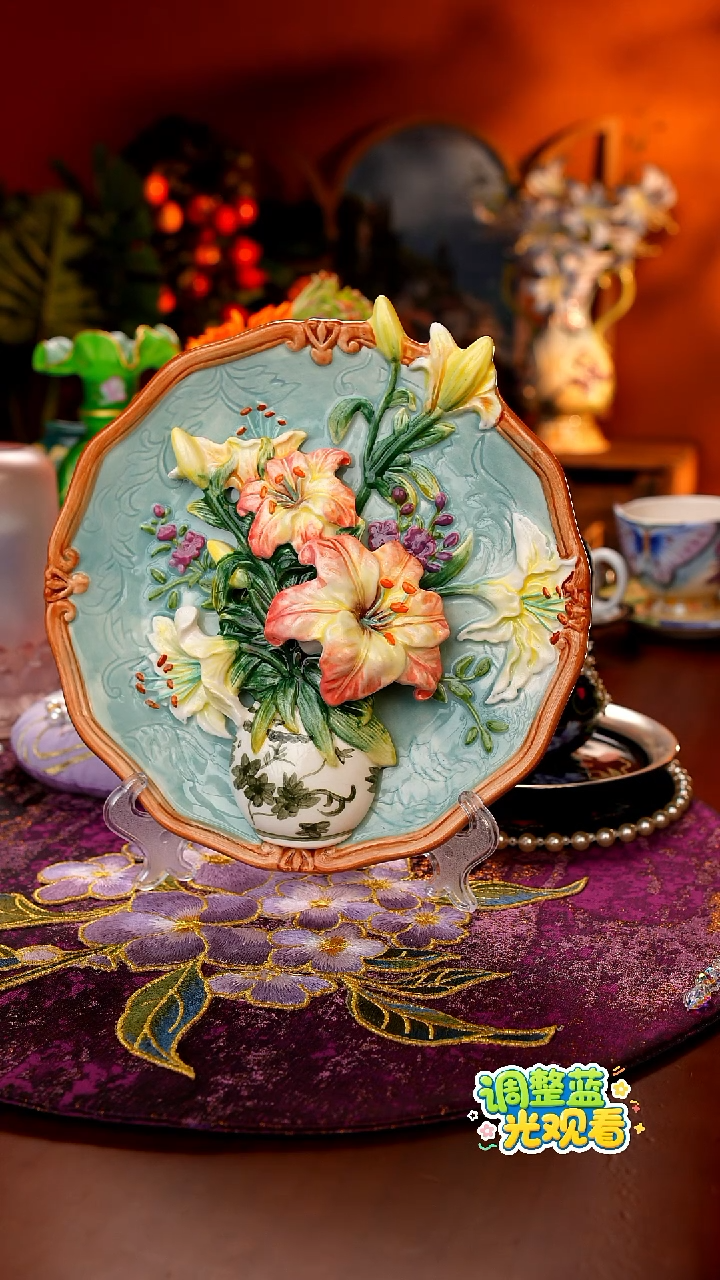 Miss甜甄选家居好物推荐--立体浮雕赏盘百合花手绘