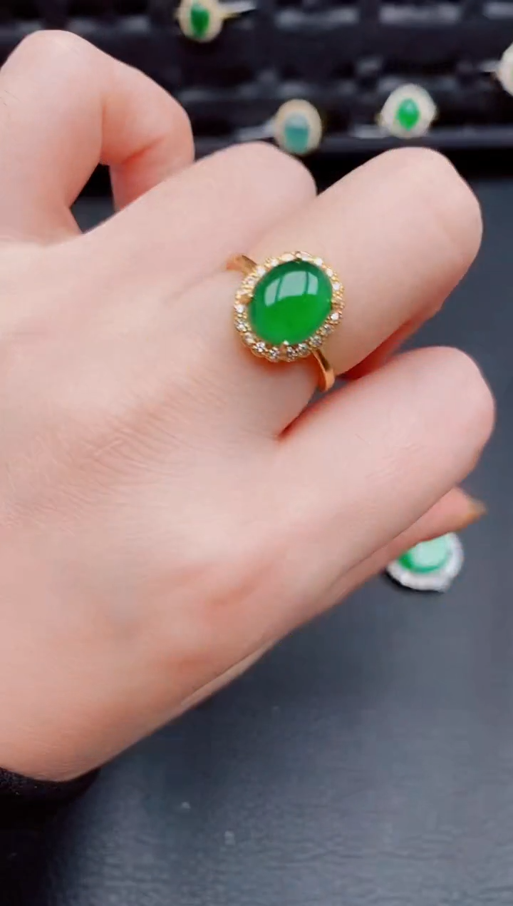 【闪购商品】翡翠戒指银S925镶嵌天然a货翡翠555