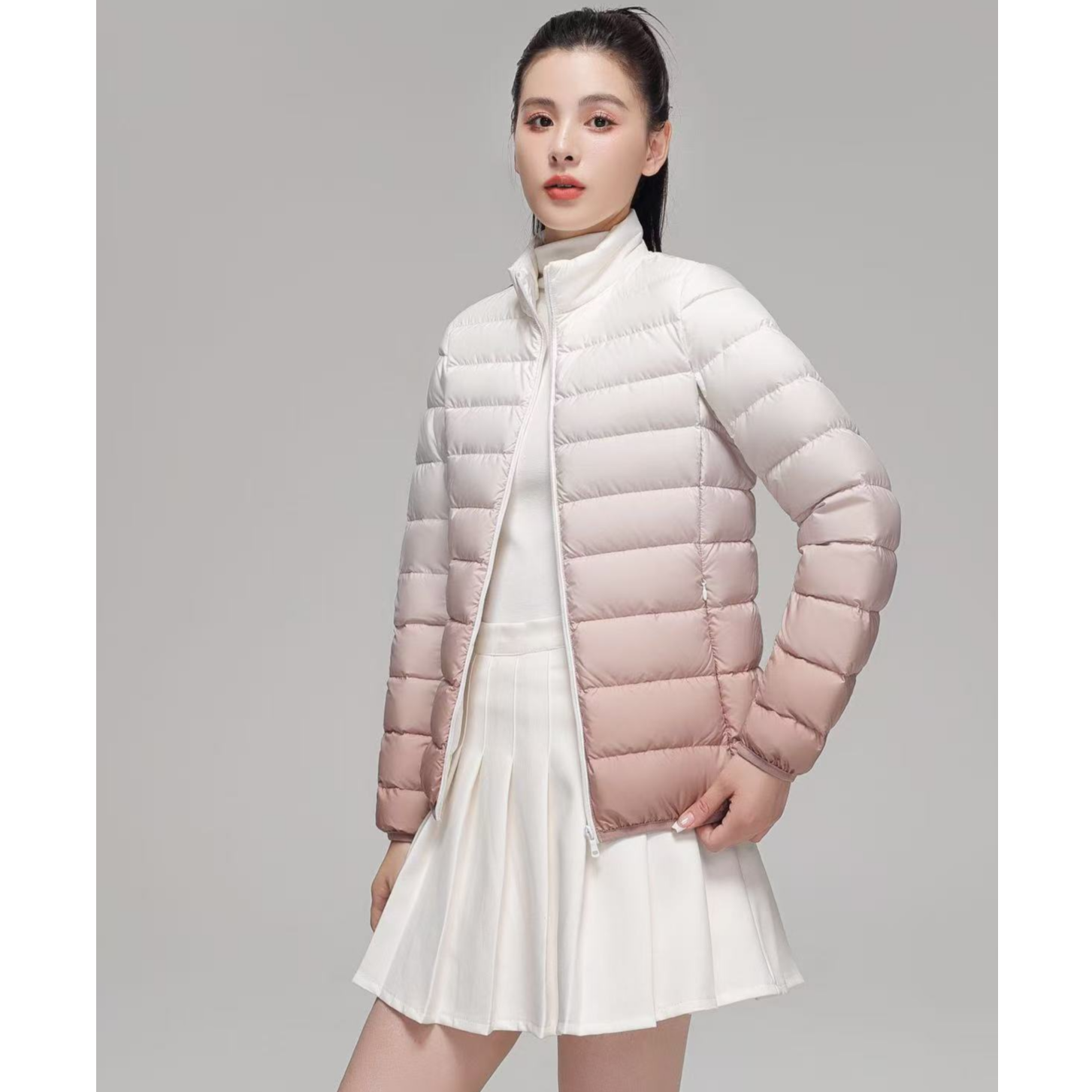 90绒立领女秋冬女短款时尚女士薄款渐变色桥圩羽绒服荷城羽绒2202