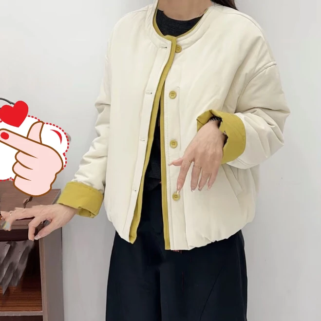 2025秋冬新款拼色宽松百搭显瘦棉衣常规小个子长袖外套韩版