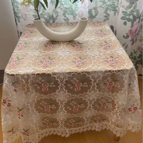 ZN040-30玻璃纱【170*170圆】白底粉桃花十字绣高织高密玻璃纱