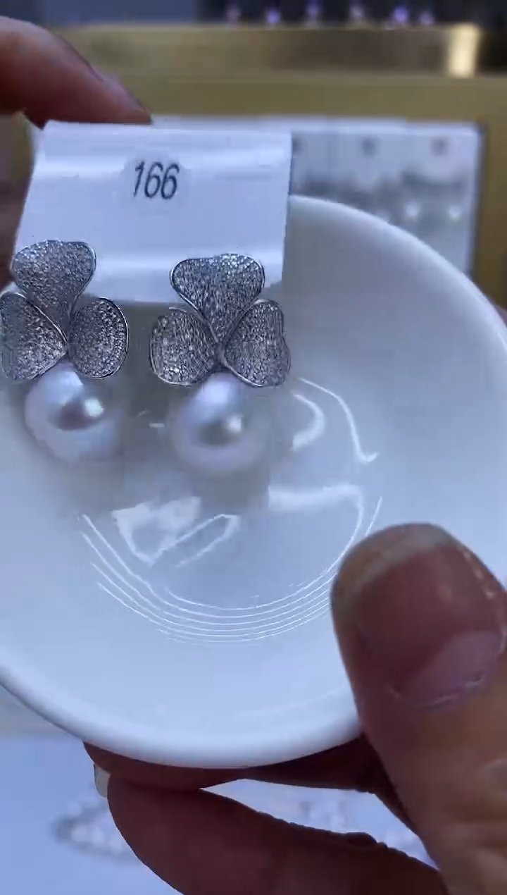 银S925镶嵌耳饰淡水珍珠166