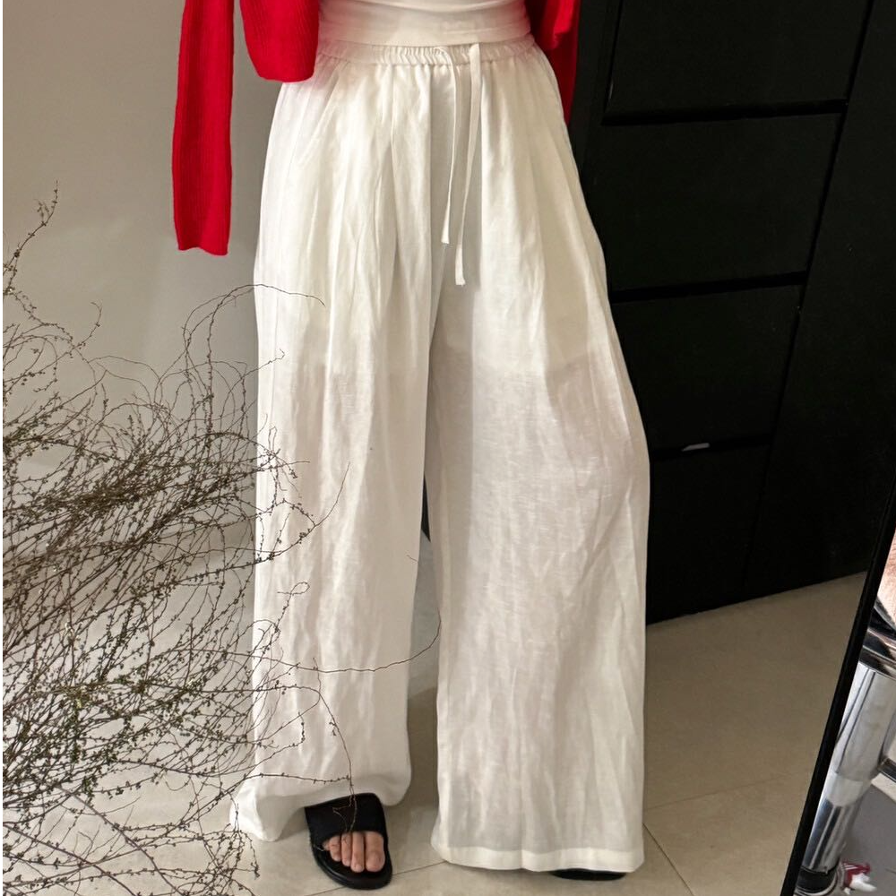 夏季新款韩版莱赛尔天丝纯色简约百搭显瘦休闲裤女高腰直筒阔腿裤