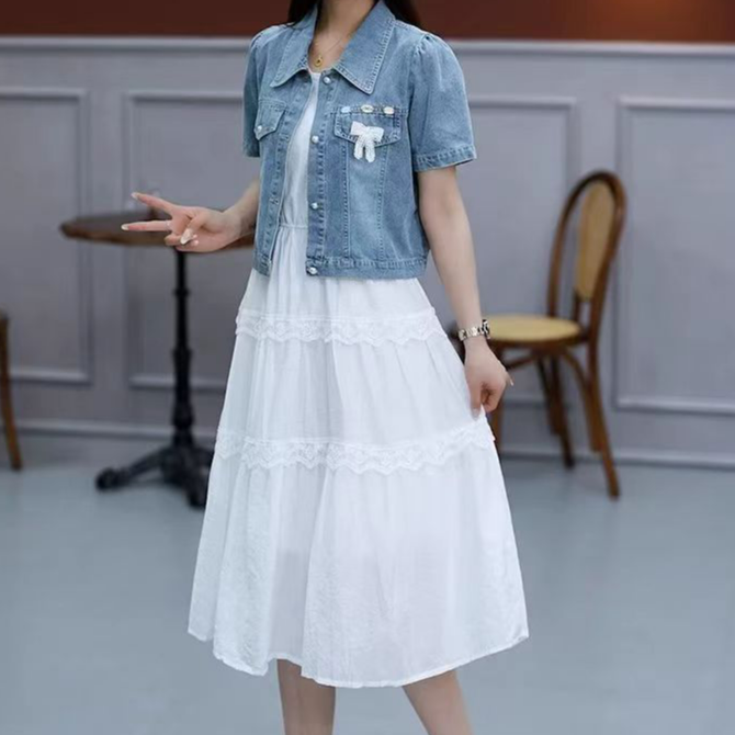 【FT725】夏装新款牛仔外套背心裙两件套套裙