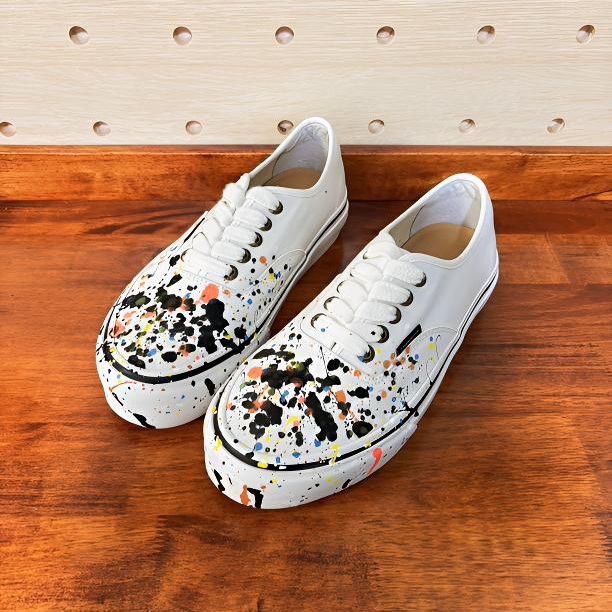 Thawanda男女款系带防滑手工涂鸦休闲系带软木层底厚底硫化板鞋