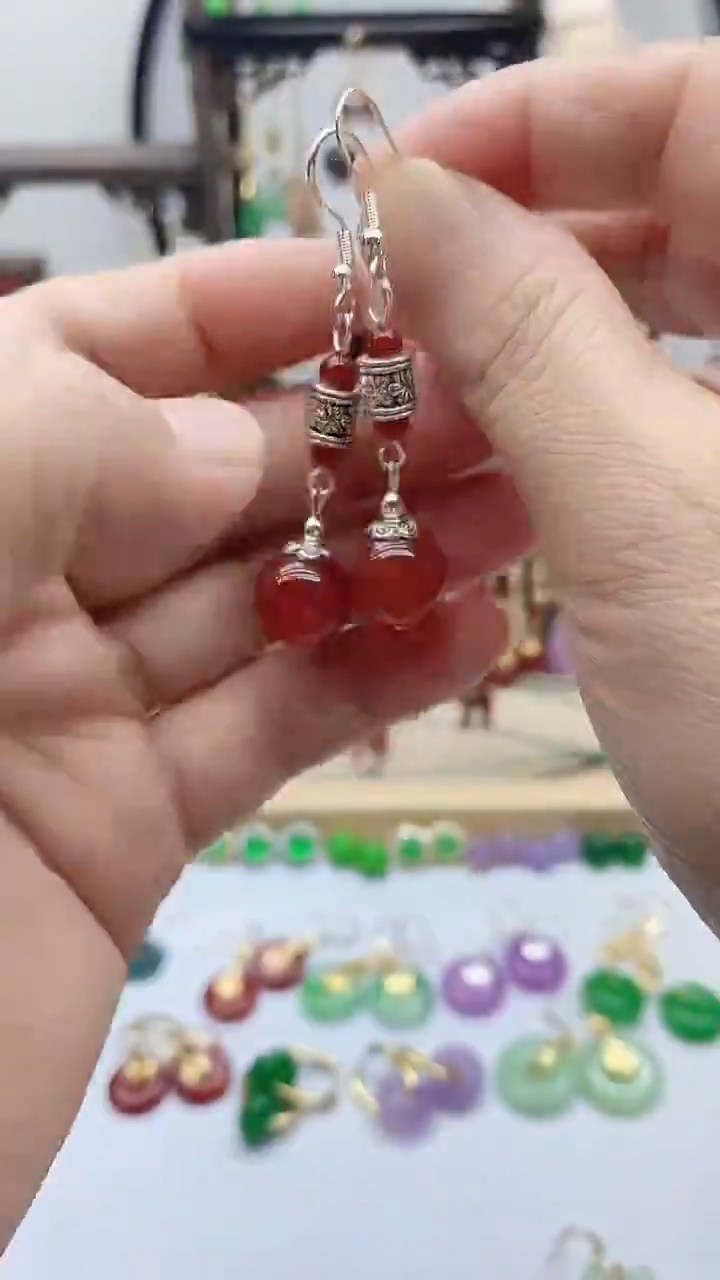 银S925镶嵌南红玛瑙耳饰201