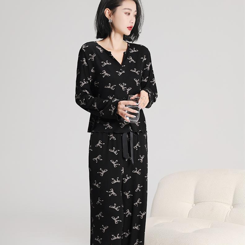 2025年新款代尔棉睡衣女春秋季休闲长袖长裤可外穿家居服两件套装