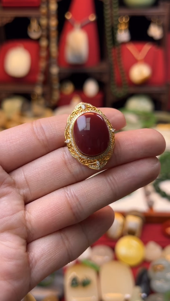 【闪购商品】南红玛瑙戒指18K金镶嵌精品
