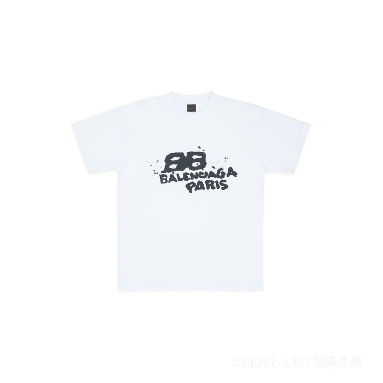 BALENCIAGA/巴黎世家女士白色棉HANDDRAWNBBICON中号T恤