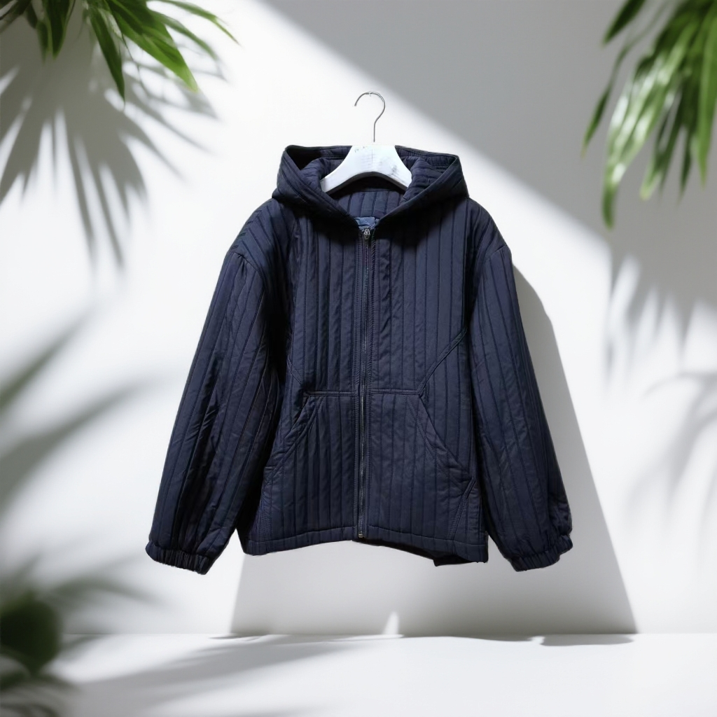 2533新款时尚连帽竖条纹显瘦纯色宽松大气女棉服