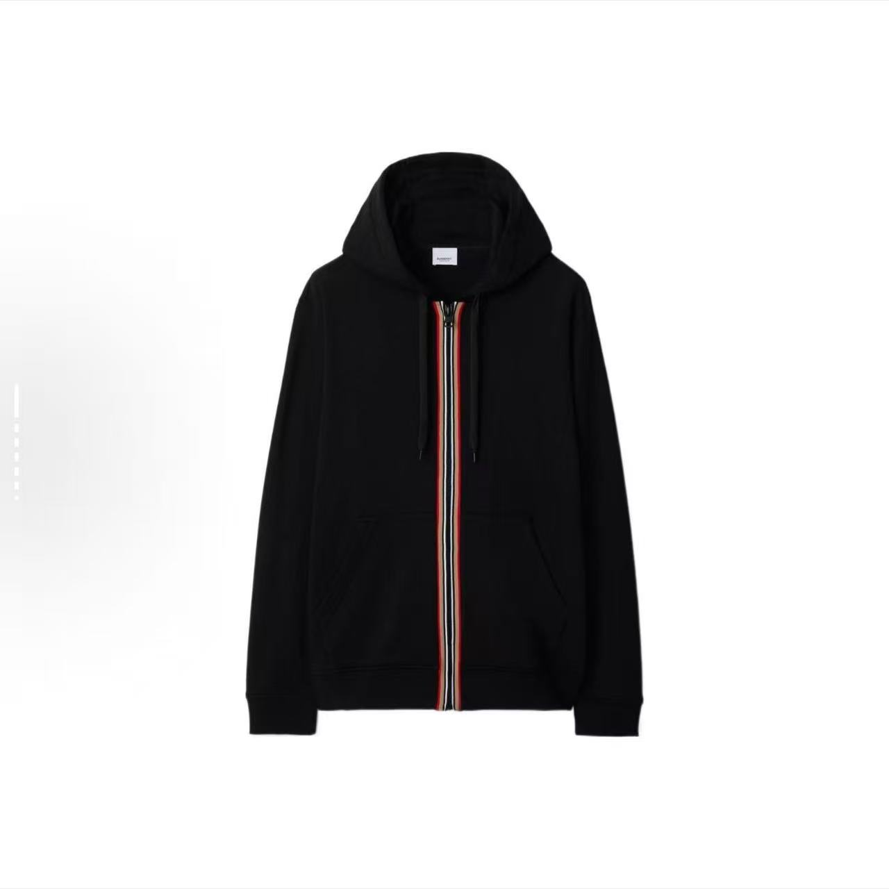 BURBERRY/博柏利SS24 徽标拉链连帽抽绳贴袋卫衣 黑色 yyz