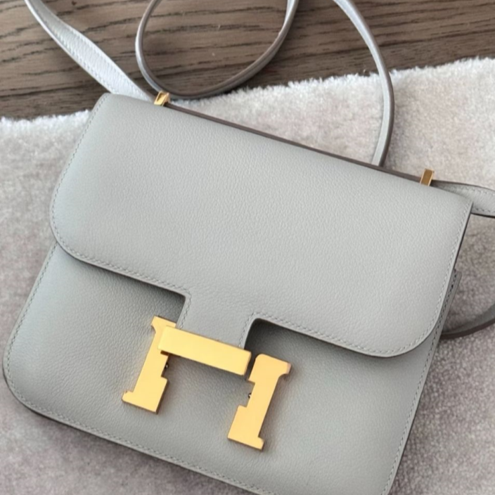 全新未使用 Hermes/爱马仕 小花6枫康康19 珍珠灰金扣 U刻 EC皮包