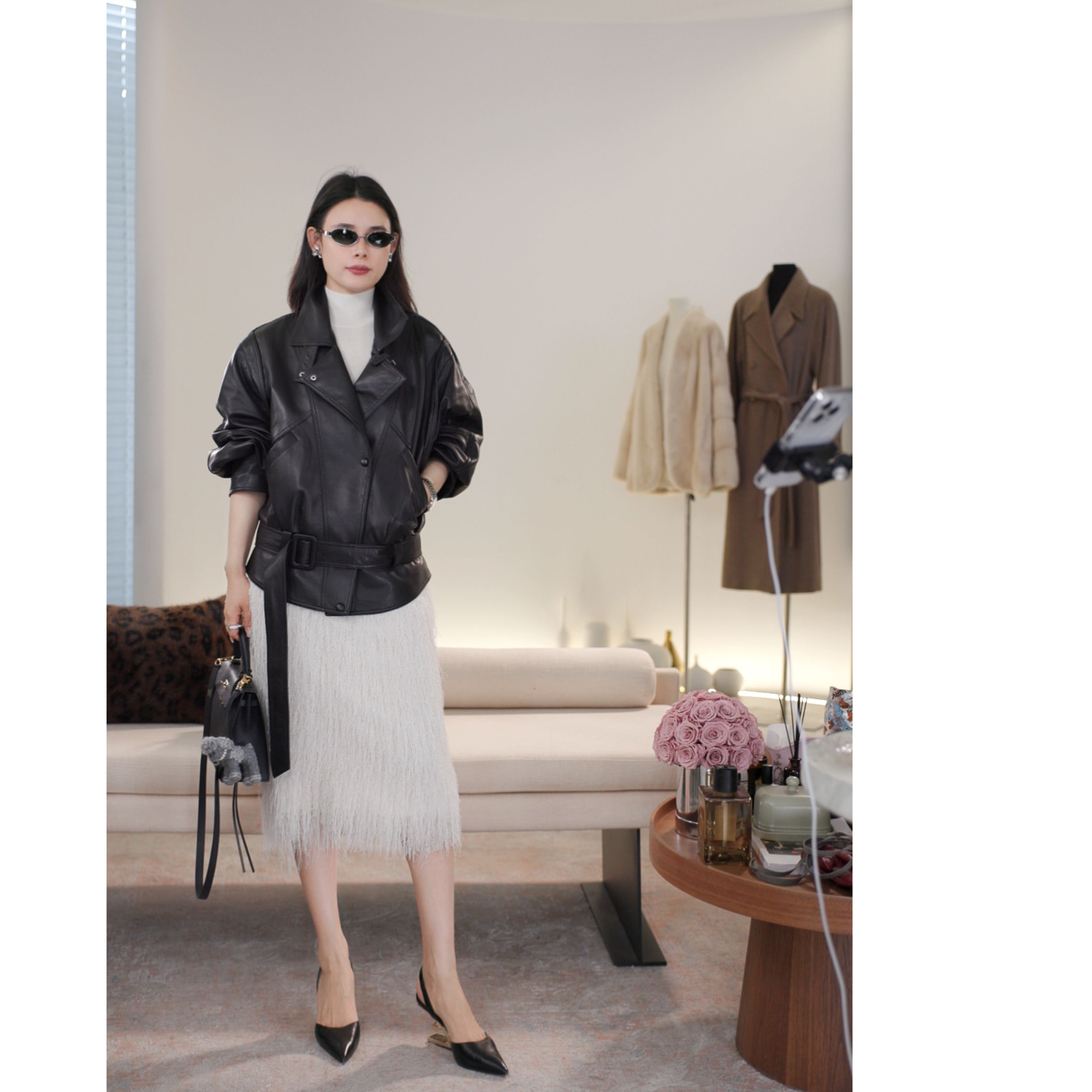 LYNEE【黑标 暗夜】英国进口黑色真皮皮夹克式皮衣LGD2FAL043