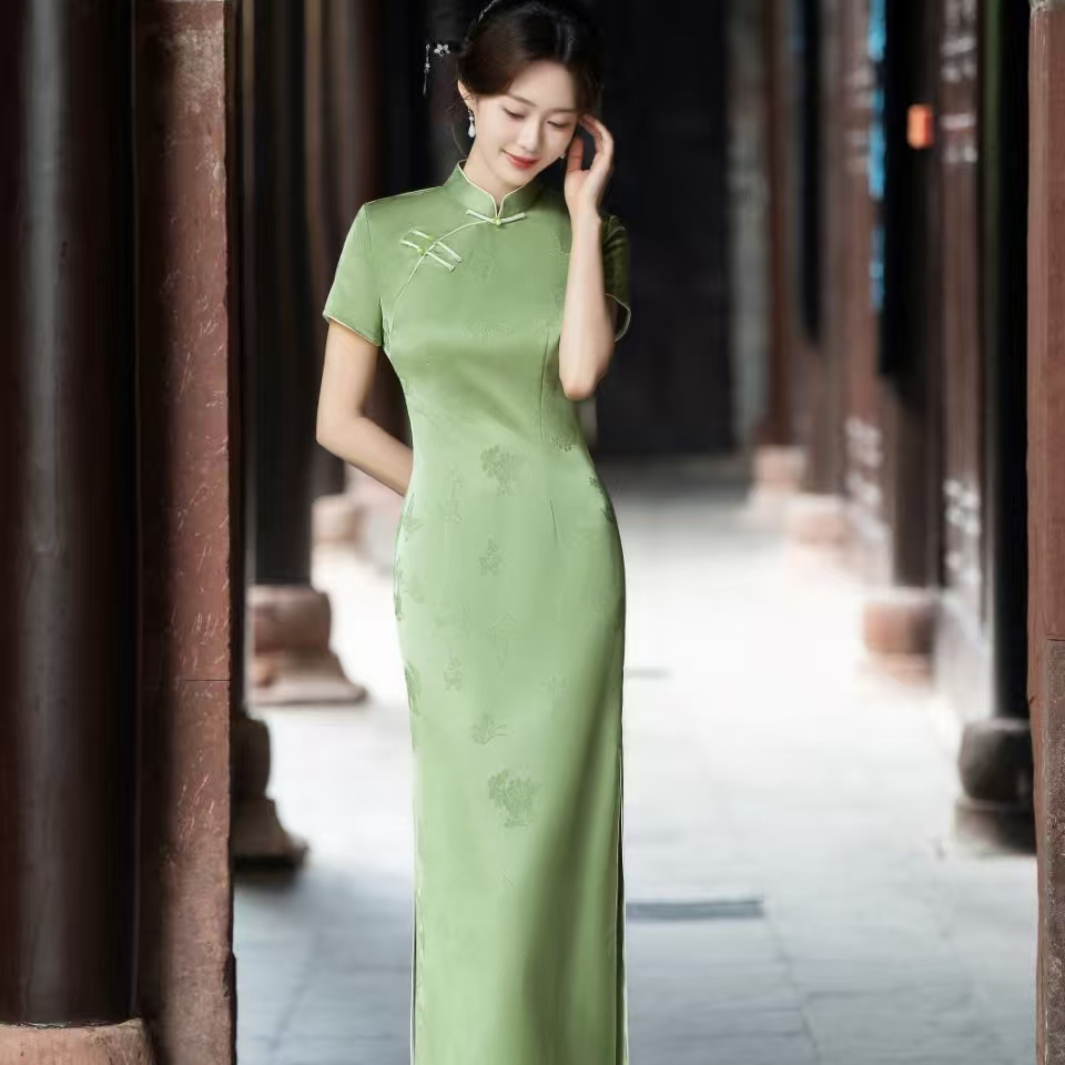 027--绿琼雅姿--苏州高端旗袍夏款单层