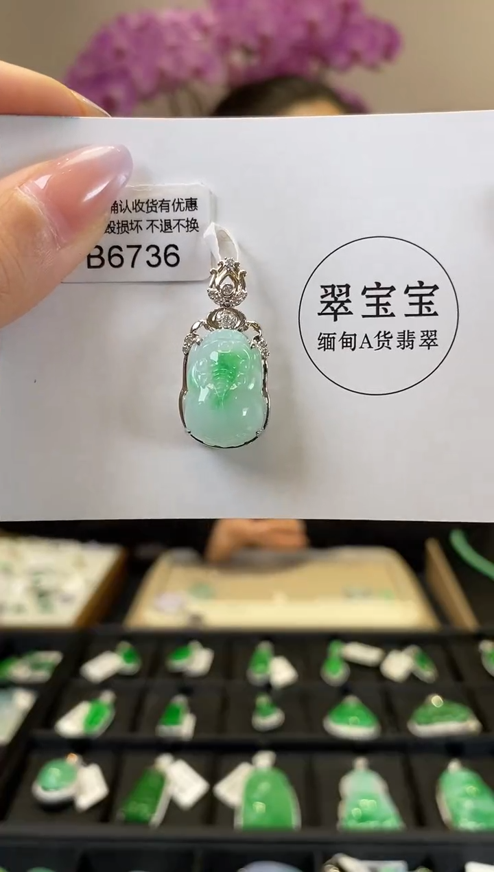 【闪购商品】翡翠18K金镶嵌颈饰B6736 貔貅 含运营费