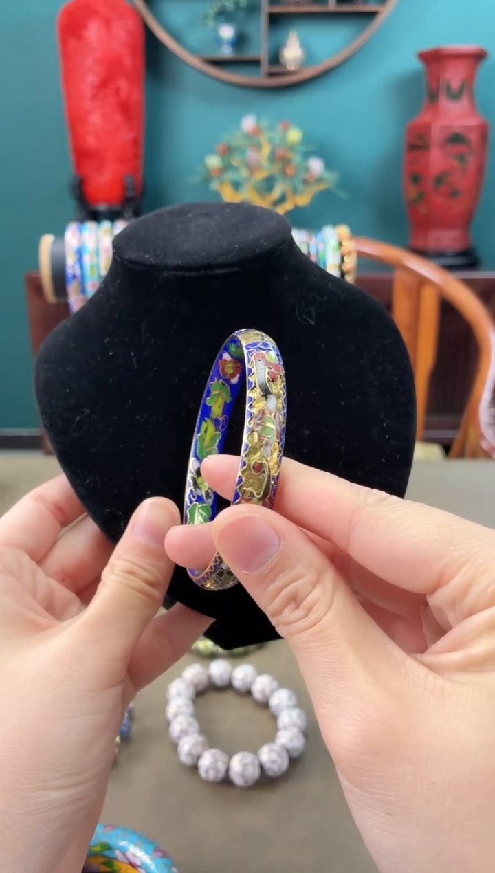 清**扬非遗 景泰蓝开口镯 金地宝蓝