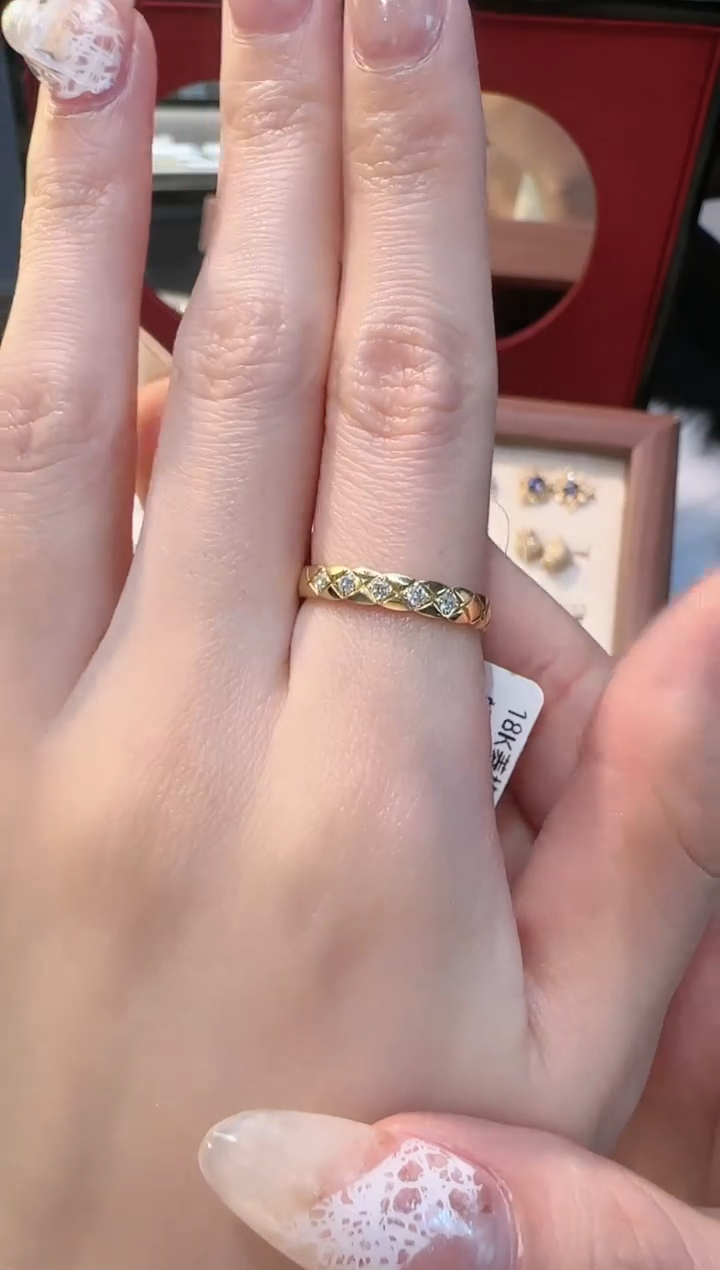 【闪购商品】钻石戒指/指环18K金镶嵌菱格纹戒指12#14#18# k黄