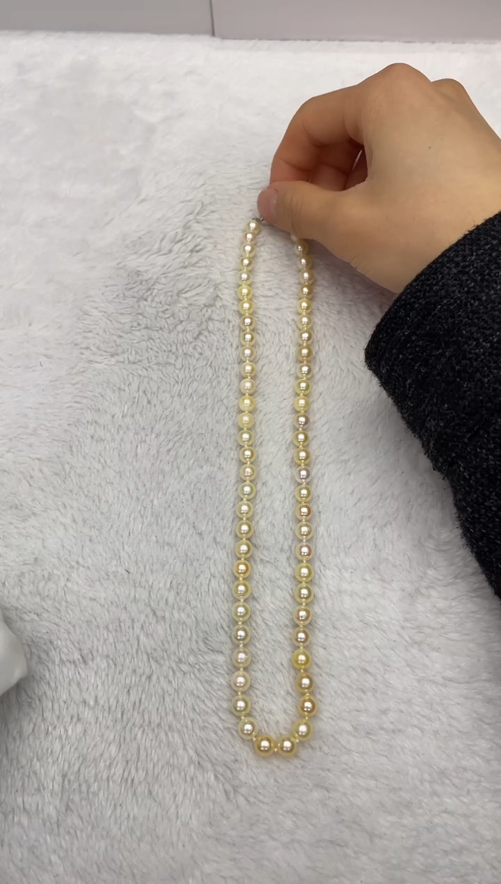 【闪购商品】海水珍珠项链银S925镶嵌AK羽皇金6.5-7mm（多样性发一）