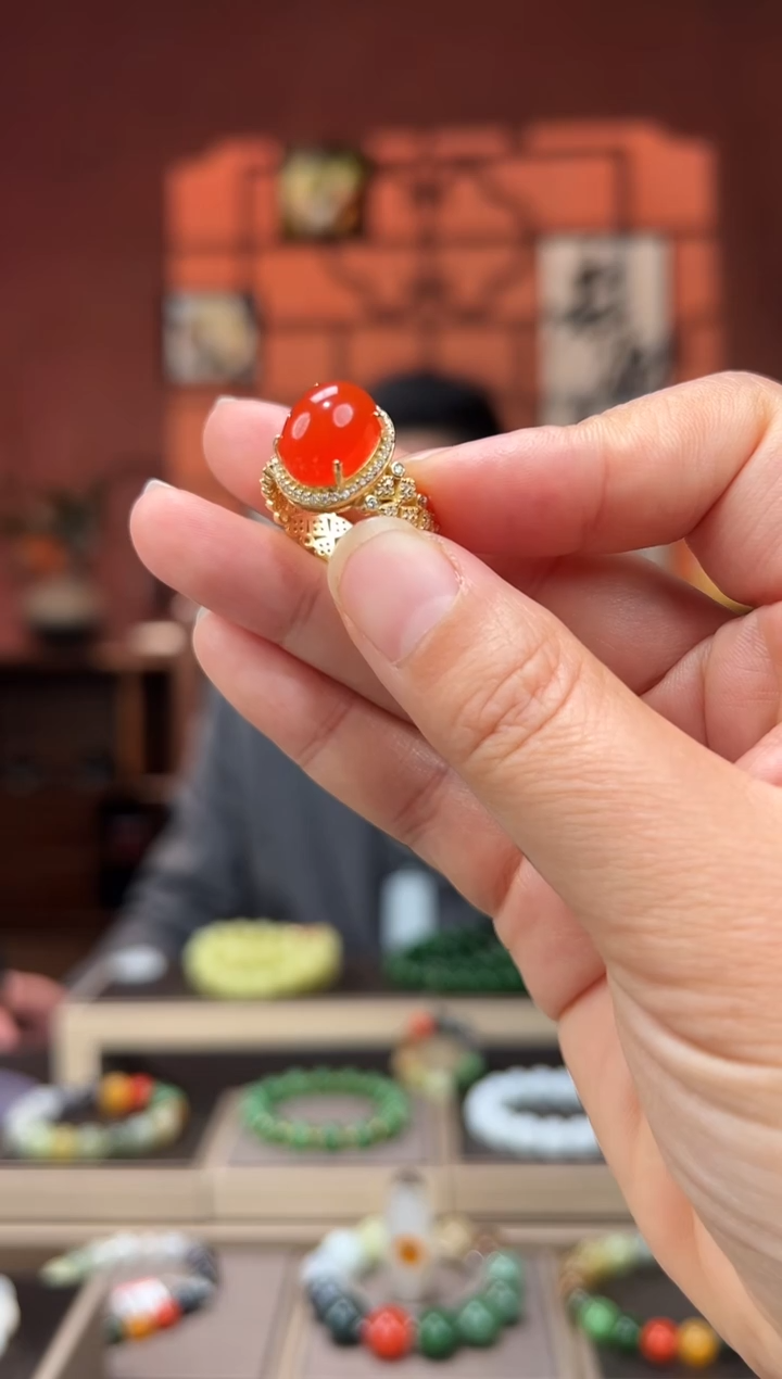 银S925镶嵌南红玛瑙戒指戒指