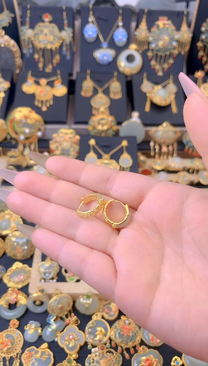 【闪购商品】和田玉耳坠银S925镀金镶嵌圆圆满满耳坠