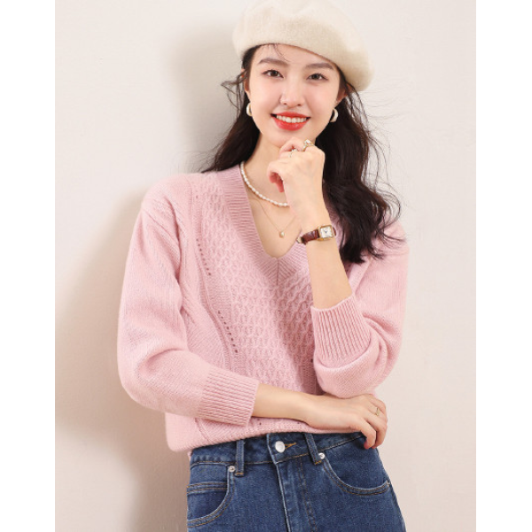 100%绵羊毛绞花移针气质女式羊毛套衫25DAK1808