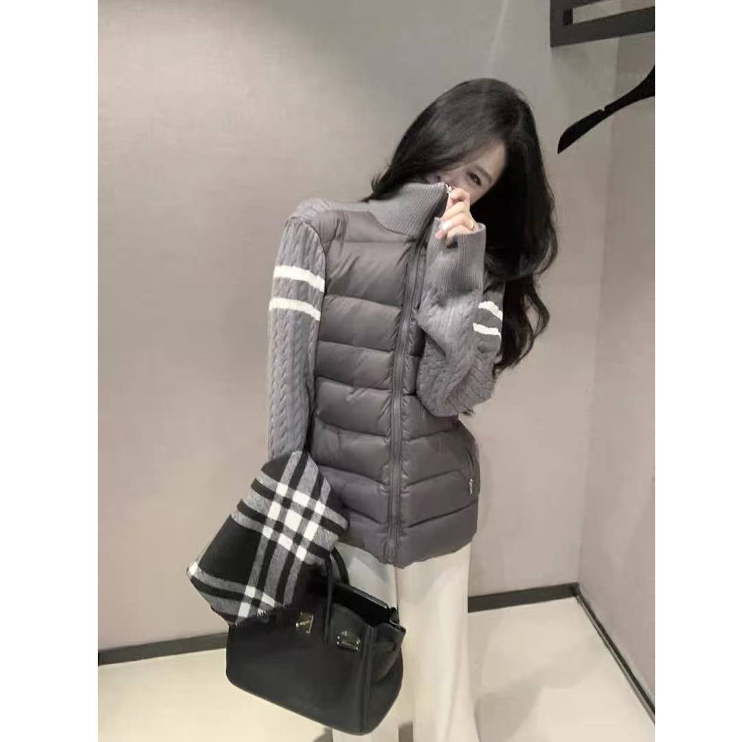 慵懒风灰色拼接针织女冬季新款宽松显瘦百搭保暖设计感休闲外套