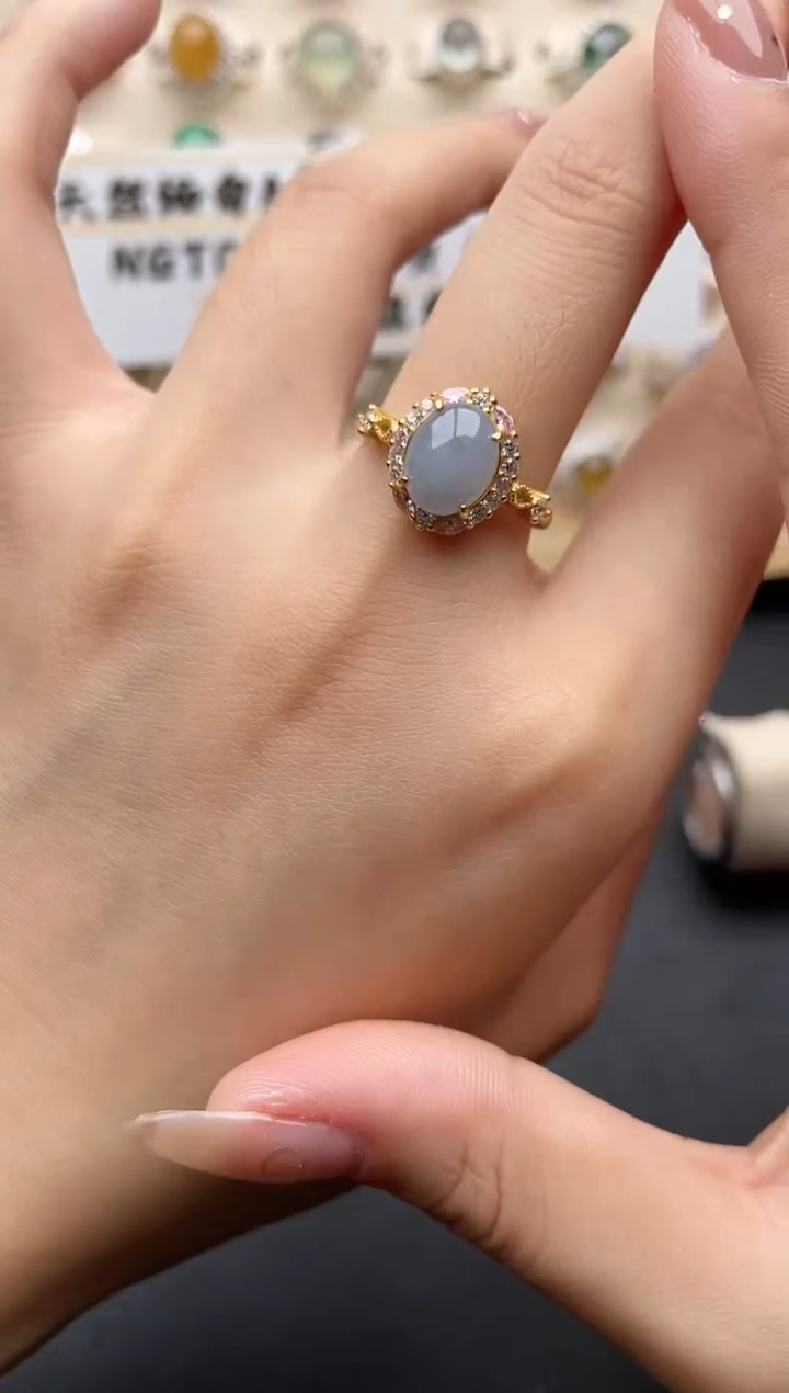 【闪购商品】翡翠戒指银S925镶嵌一物一证一礼盒