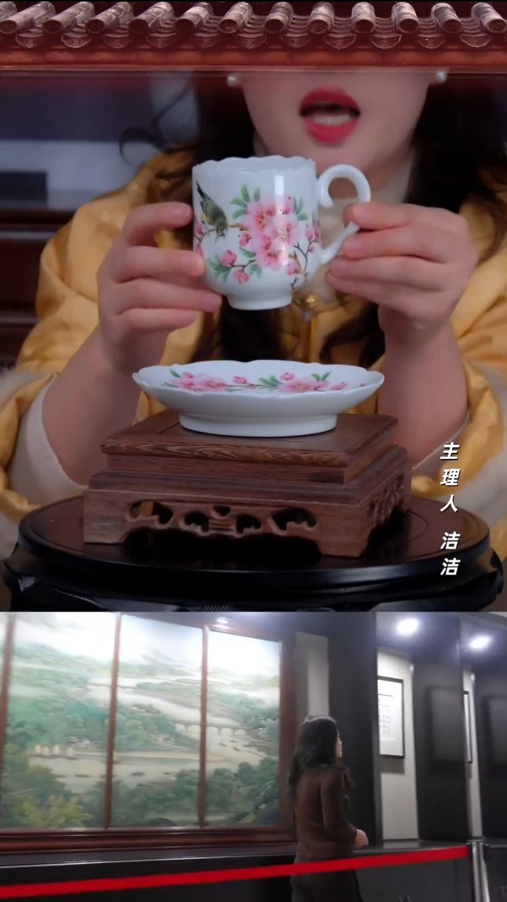 瓷片景德镇陶瓷手绘水点桃花咖啡杯