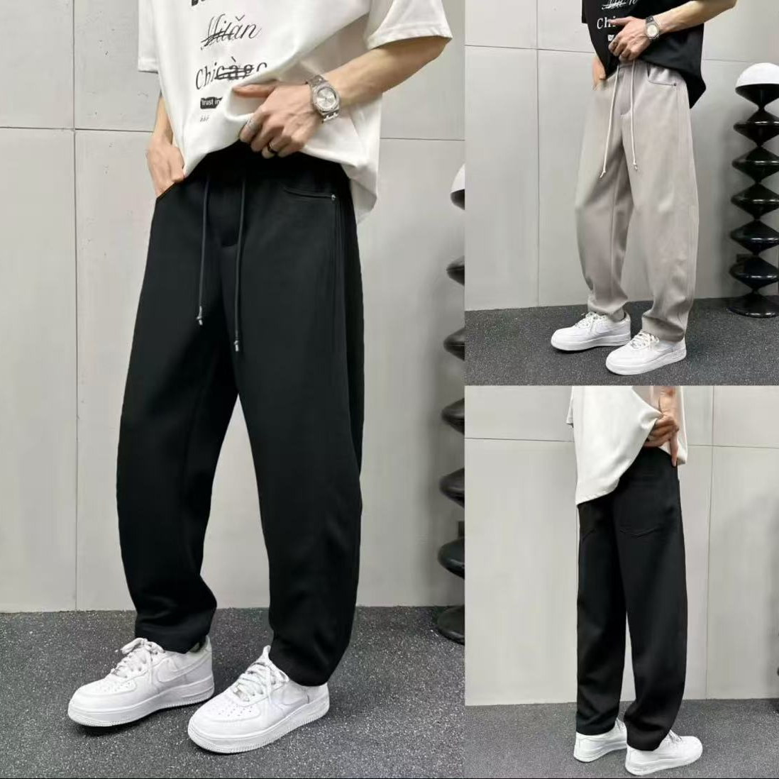 春季新款简约弯刀直筒休闲裤25239
