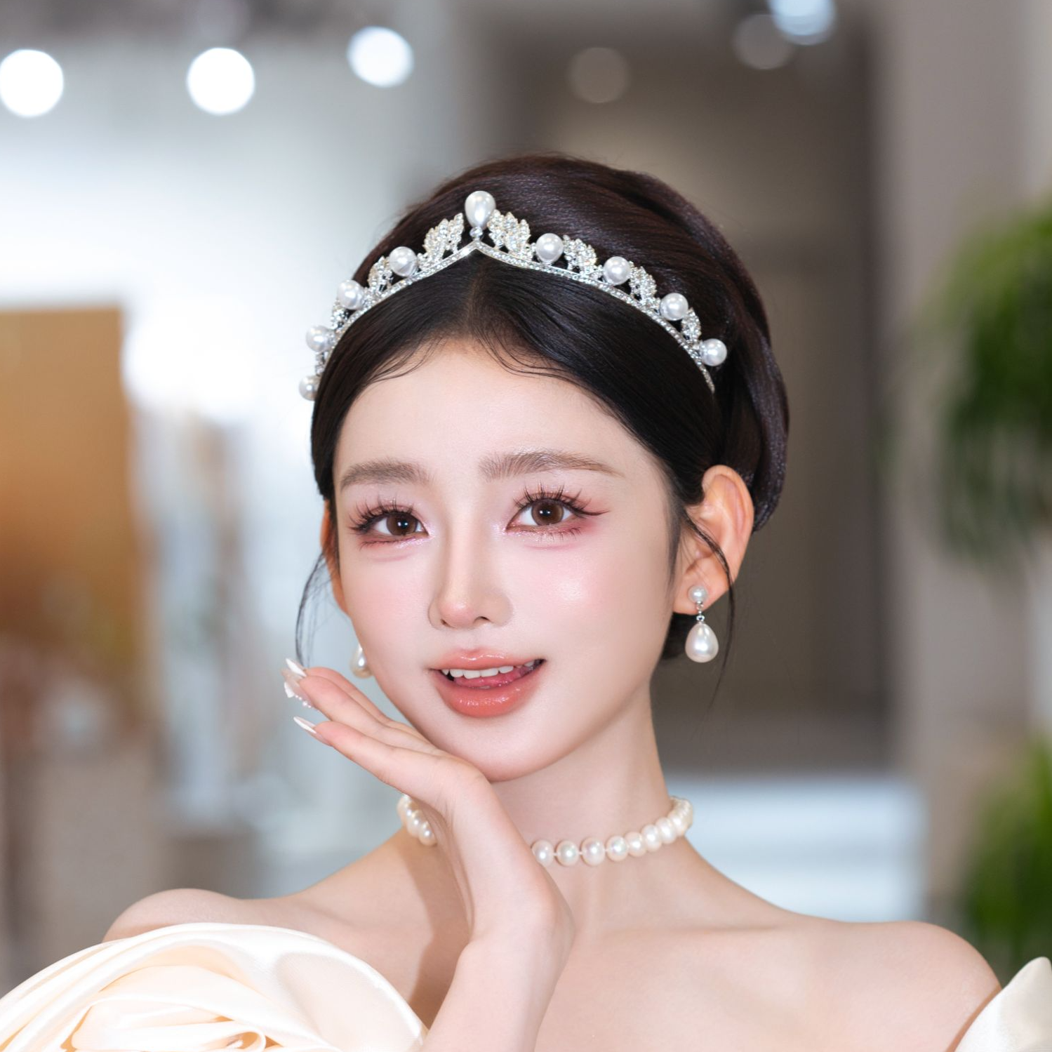 合金仿水晶婚庆饰品 01034新娘头饰时尚简约珠珠皇冠套装超值