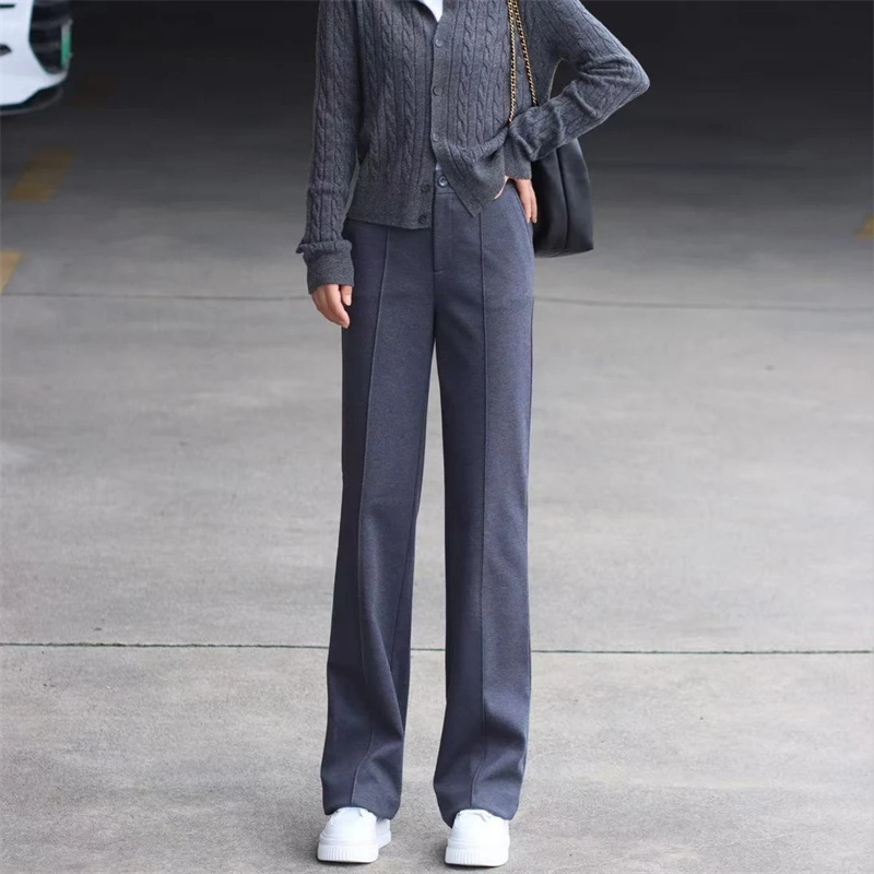 【商场同款】2025秋季新款气质高腰垂感加绒休闲窄版直筒裤女110036