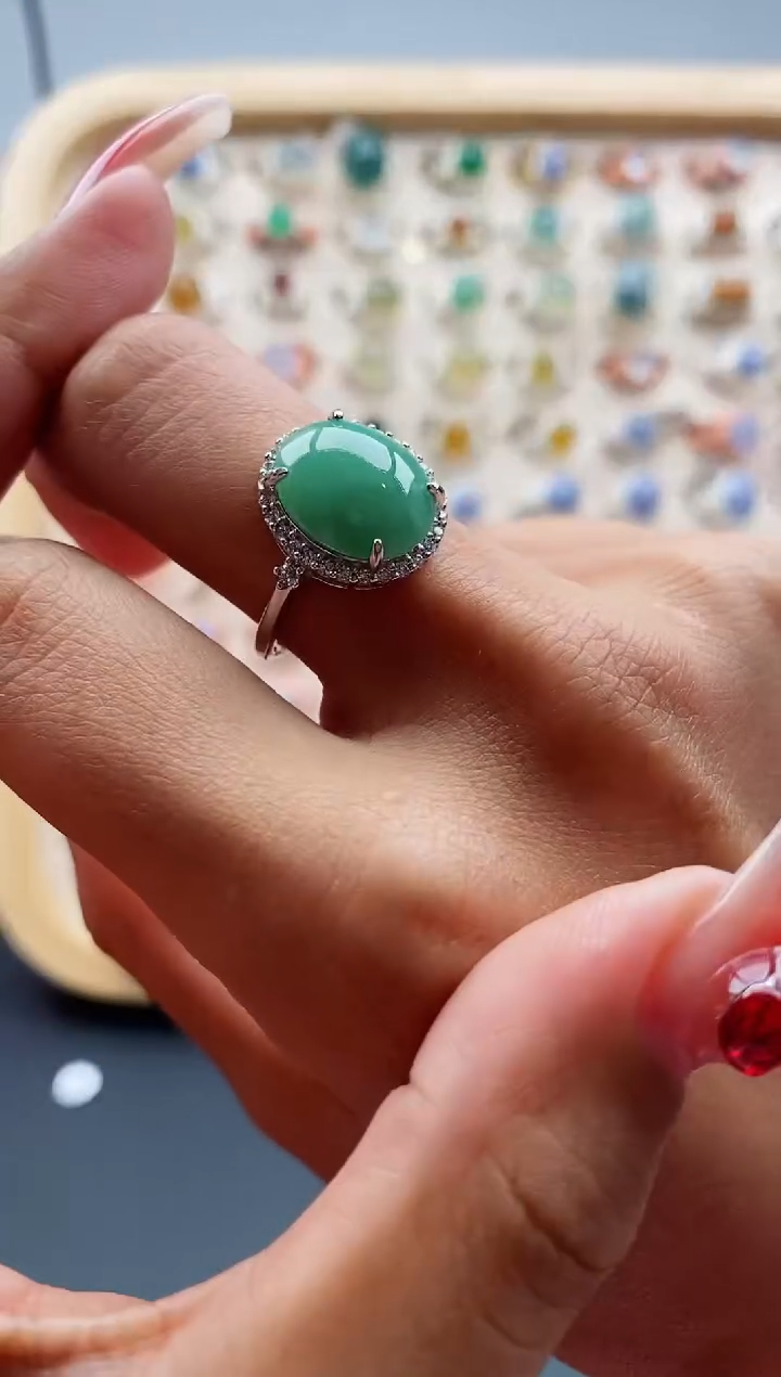 【闪购商品】翡翠戒指银S925镶嵌缅甸天然A货翡翠333  1+