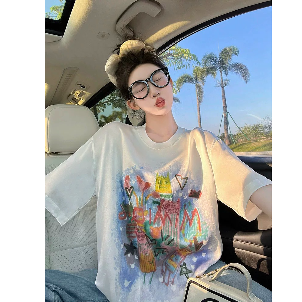 王美丽本丽-no退no换 谨慎下单77883搞怪图案宽松短袖
