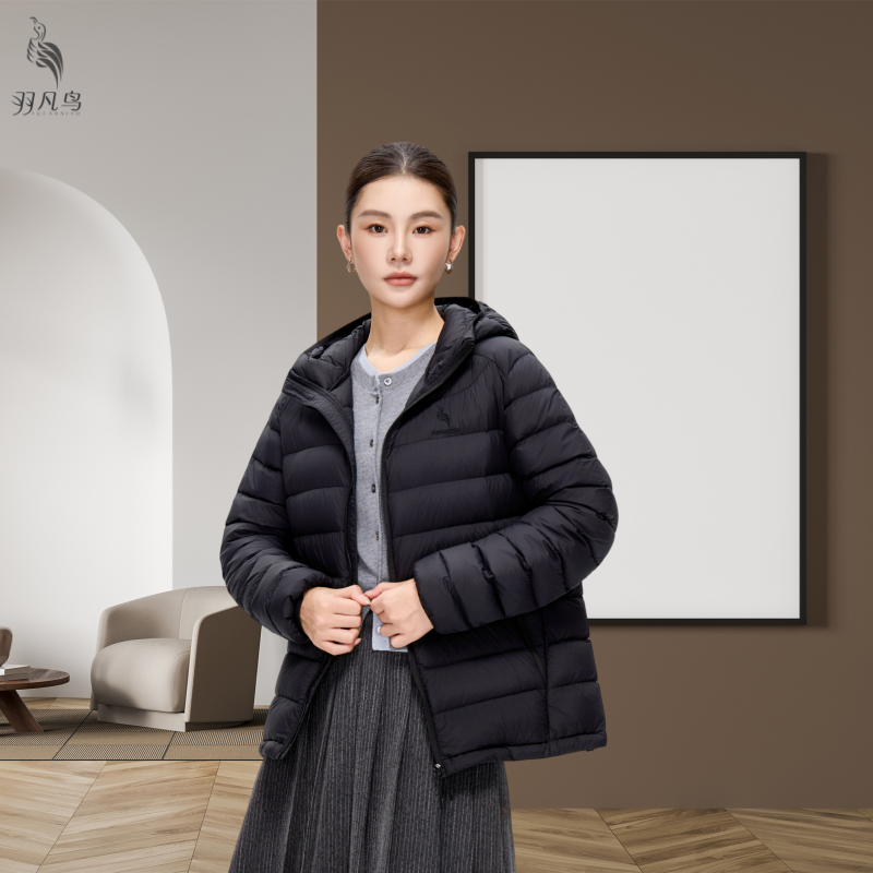 羽凡鸟羽绒服女短款白鸭绒轻薄连帽春秋薄款外套新款羽绒排骨服冬
