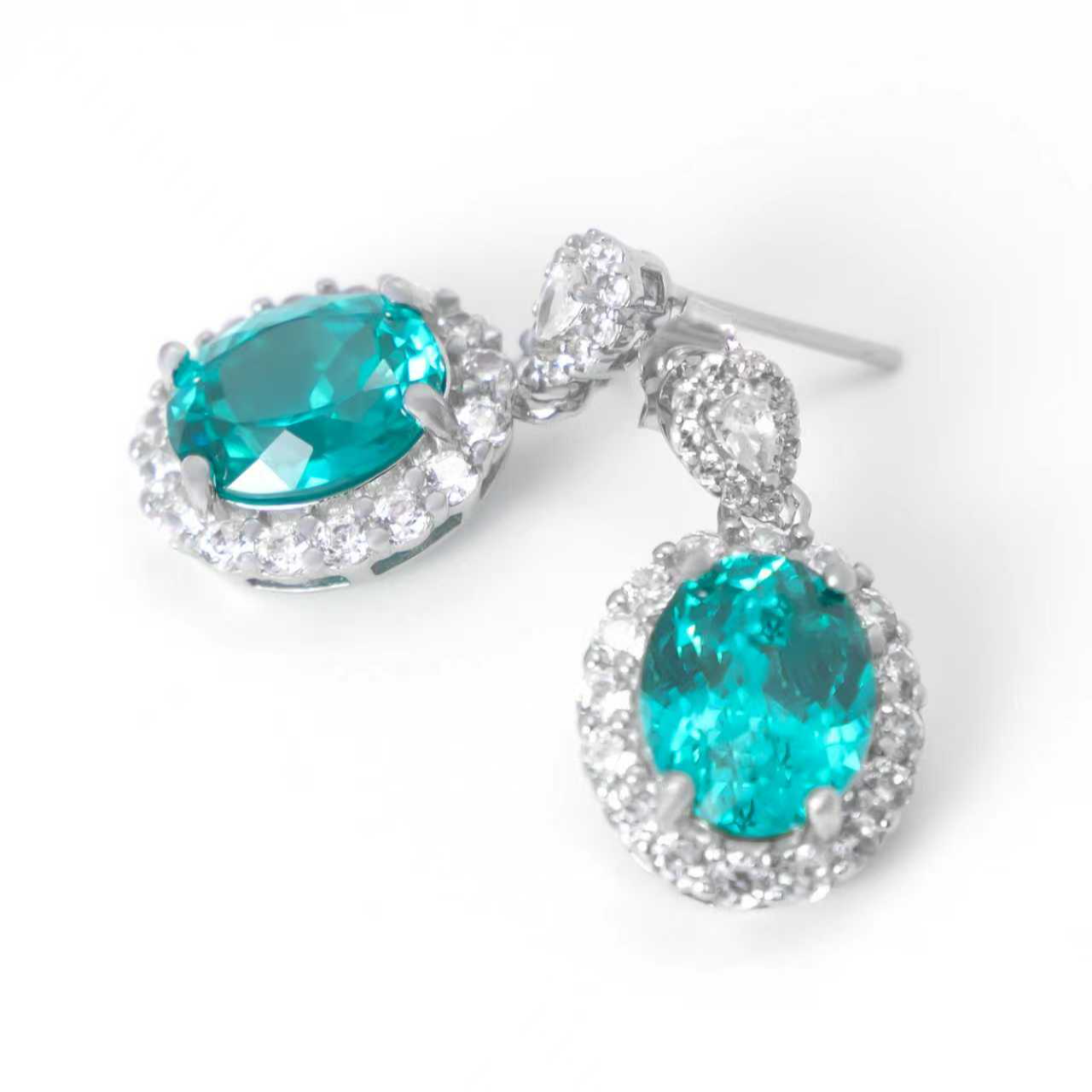 轻奢精致碧玺/帕拉伊巴霓虹蓝绿色925耳钉耳饰-1462