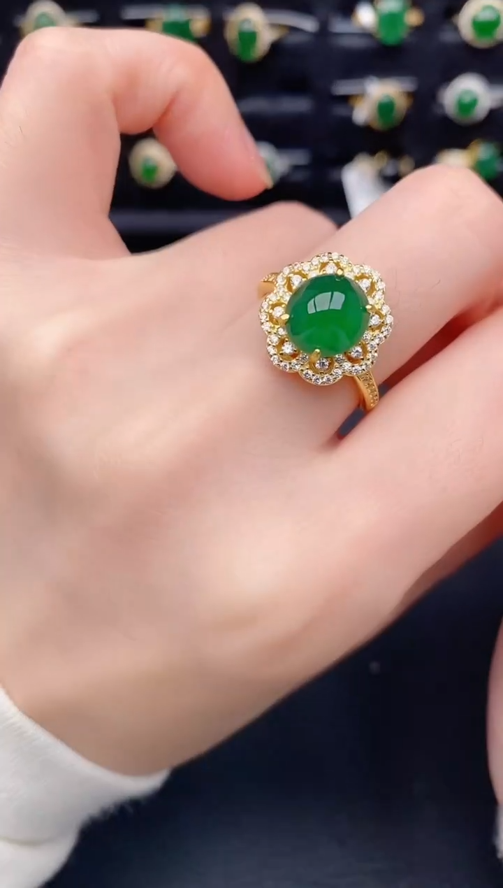 银S925镶嵌戒指翡翠天然a货翡翠101