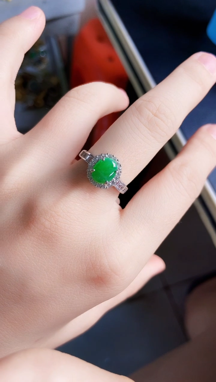 翡翠戒指银S925镶嵌456898