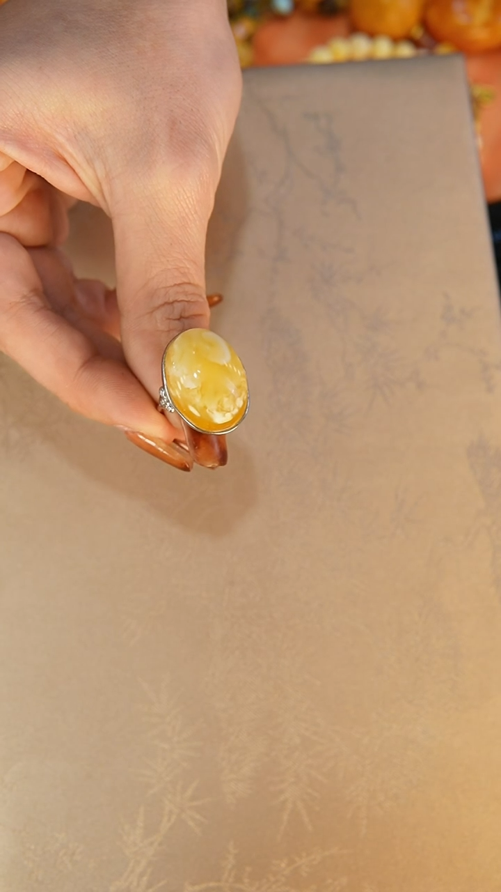 【闪购商品】琥珀戒指银S925镶嵌戒指