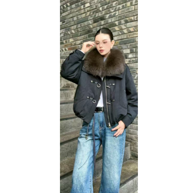 【国标90绒】倪妍裳023#时尚可拆卸狐狸毛领派克羽绒服