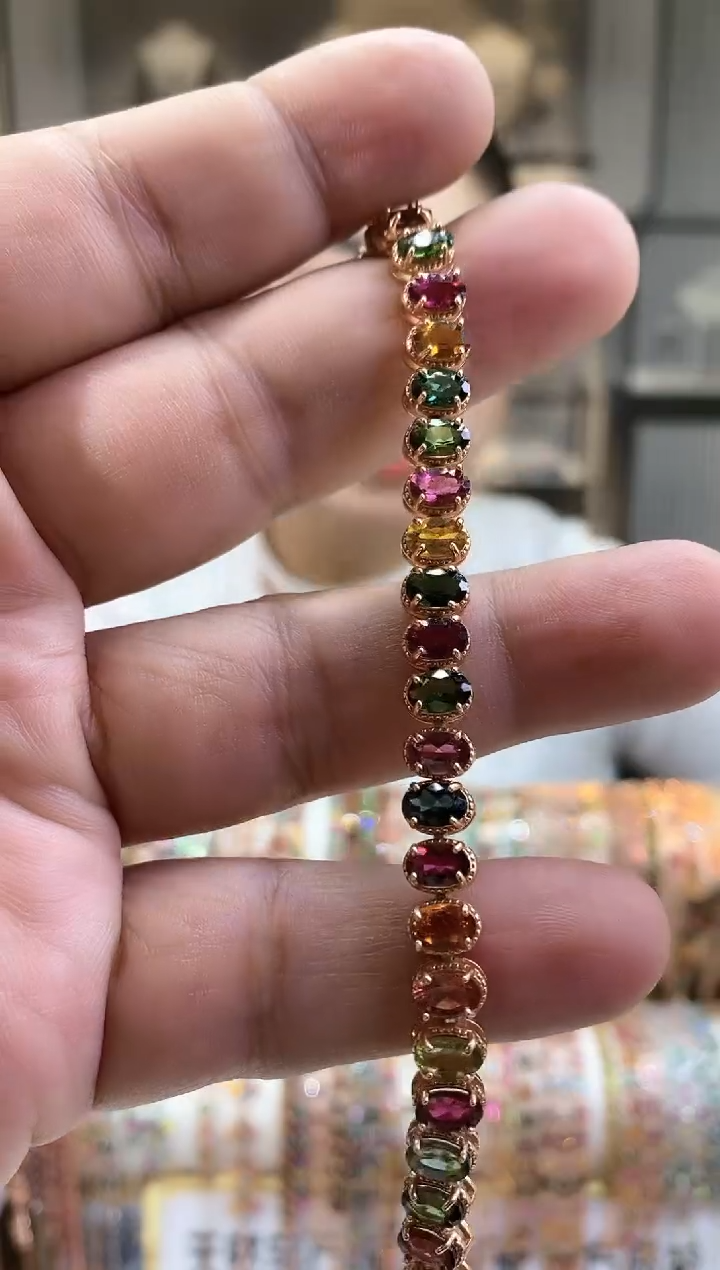 银S925镶嵌手链碧玺345354354354